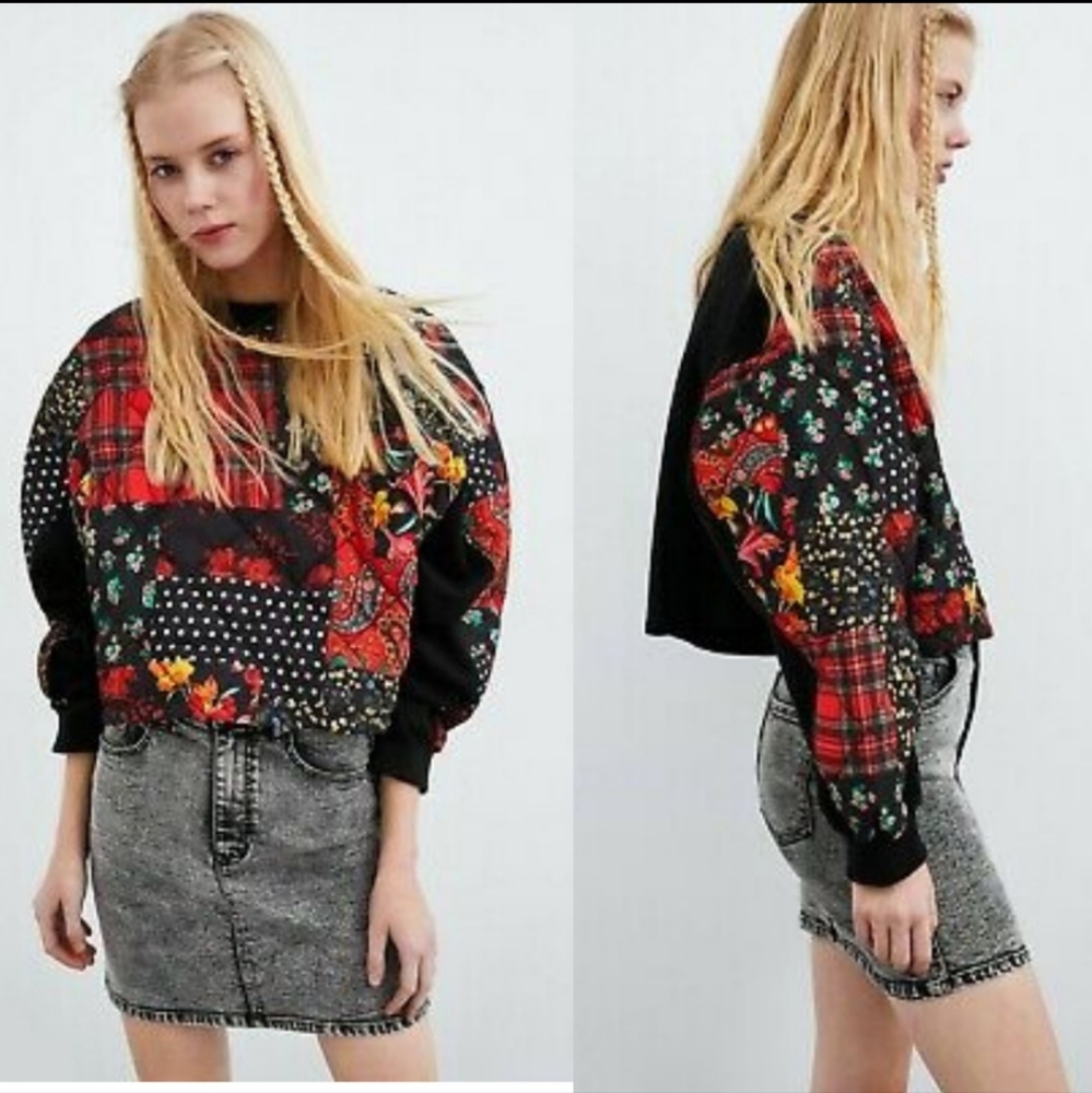 Zara cropped quilted patchwork sweater